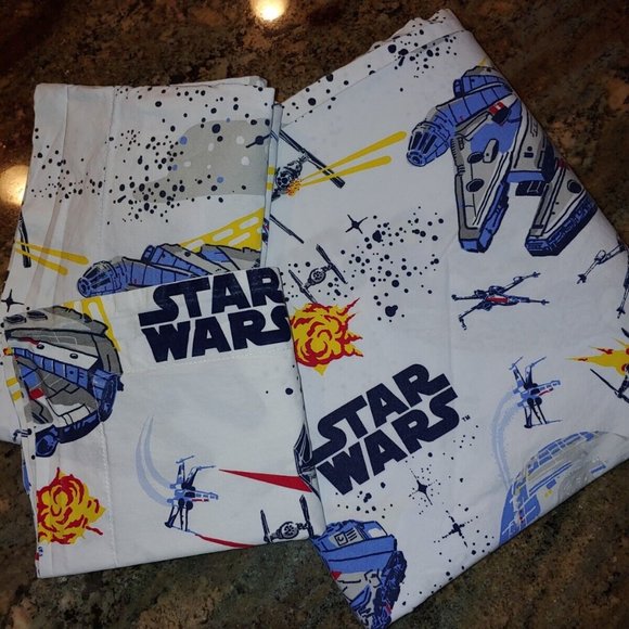 3pc Pottery Barn Kids Millennium Falcon Full Flat Sheet, Pillowcase & Sham